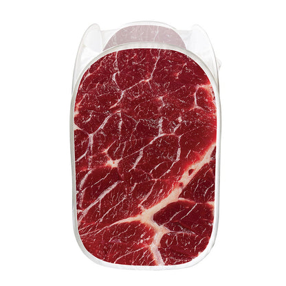 Red Meat Print Mesh Laundry Hamper