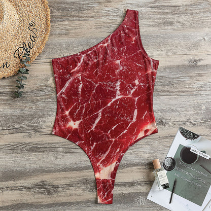 Red Meat Print One Shoulder Bodysuit