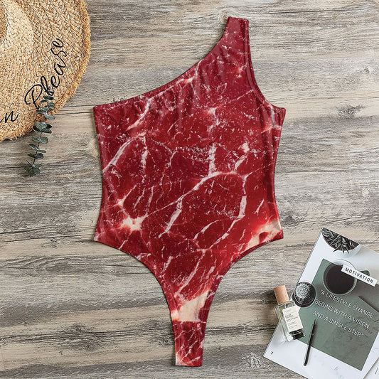 Red Meat Print One Shoulder Bodysuit