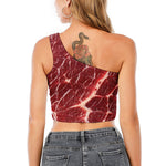Red Meat Print One Shoulder Crop Top