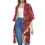 Red Meat Print Open Front Beach Cover Up
