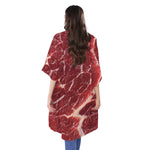 Red Meat Print Open Front Beach Cover Up