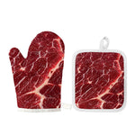 Red Meat Print Oven Mitt And Pot Holder Set