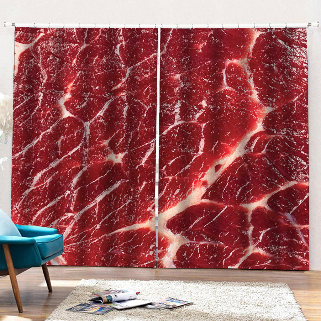 Red Meat Print Pencil Pleat Curtains
