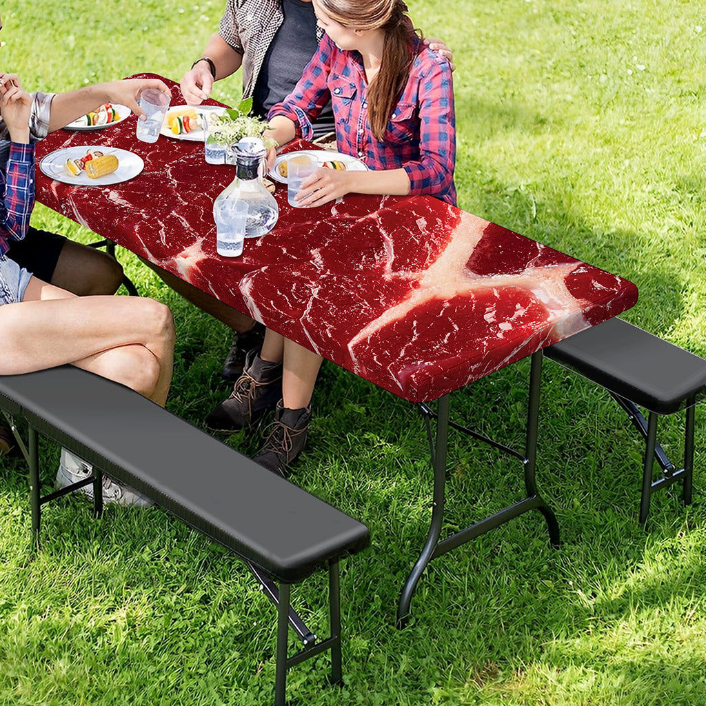 Red Meat Print Picnic Table Cover