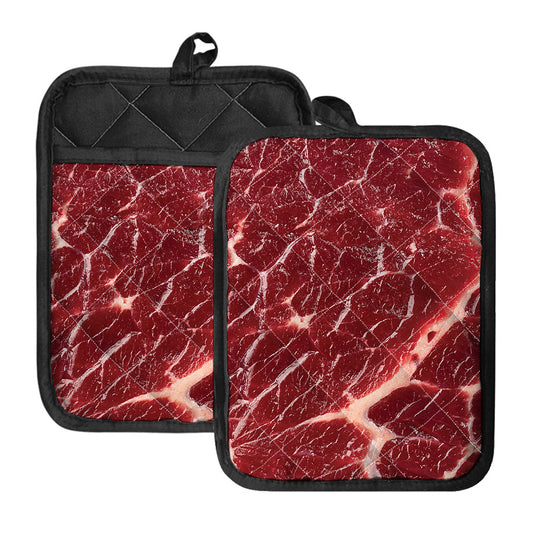 Red Meat Print Pot Holders With Pocket