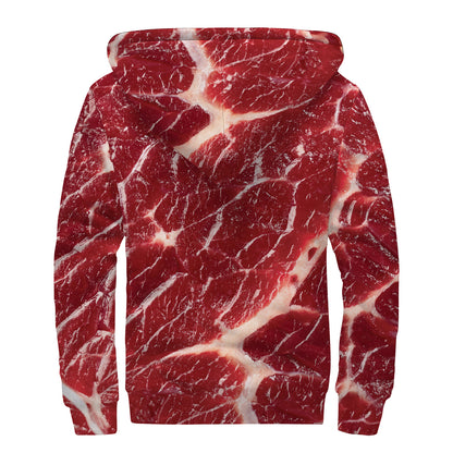 Red Meat Print Sherpa Lined Zip Up Hoodie