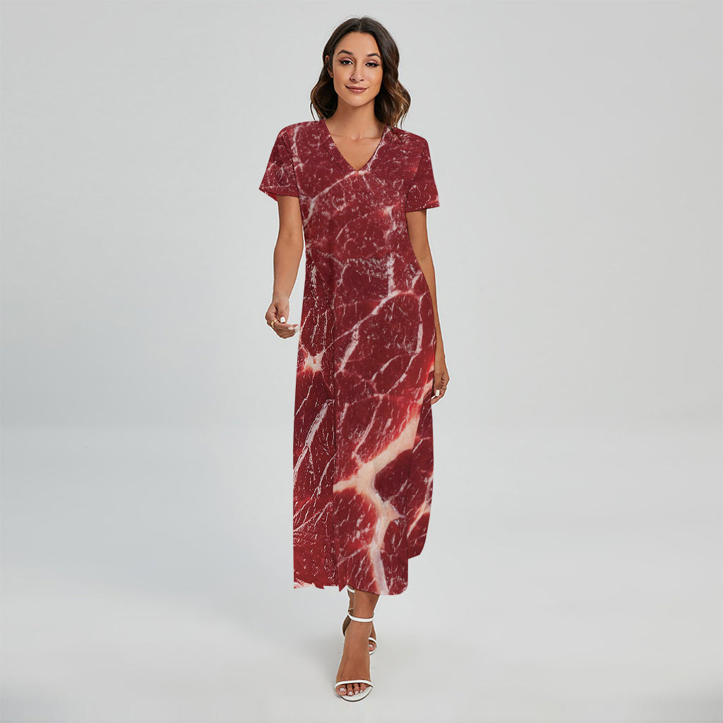 Red Meat Print Short Sleeve Maxi Dress