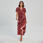 Red Meat Print Short Sleeve Maxi Dress