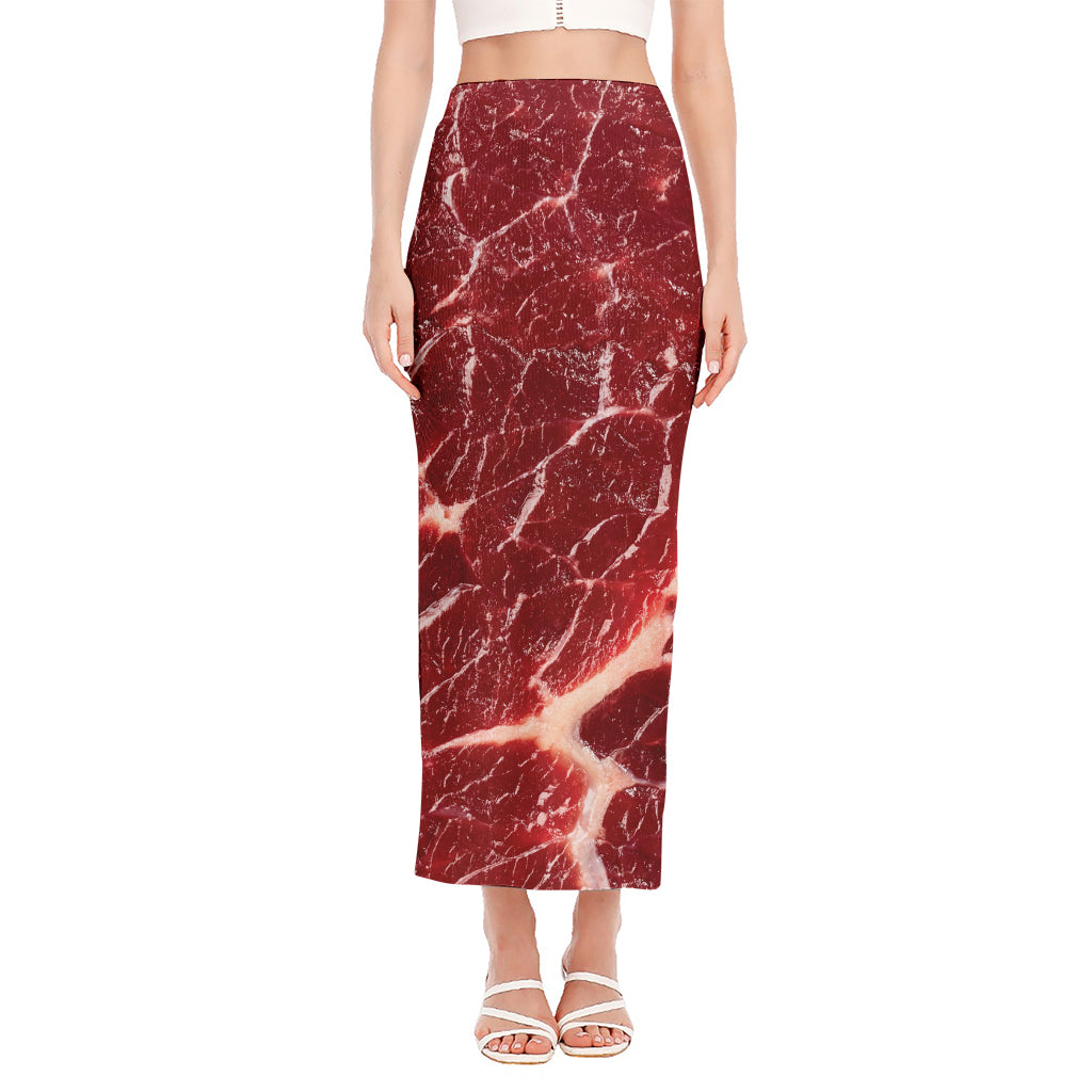 Red Meat Print Side Slit Maxi Skirt