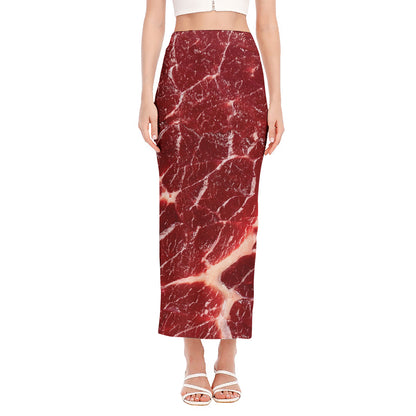 Red Meat Print Side Slit Maxi Skirt