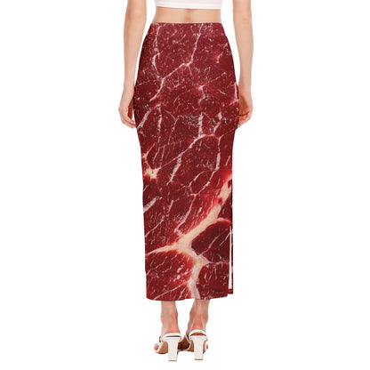 Red Meat Print Side Slit Maxi Skirt