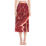 Red Meat Print Side Slit Midi Skirt