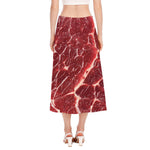 Red Meat Print Side Slit Midi Skirt