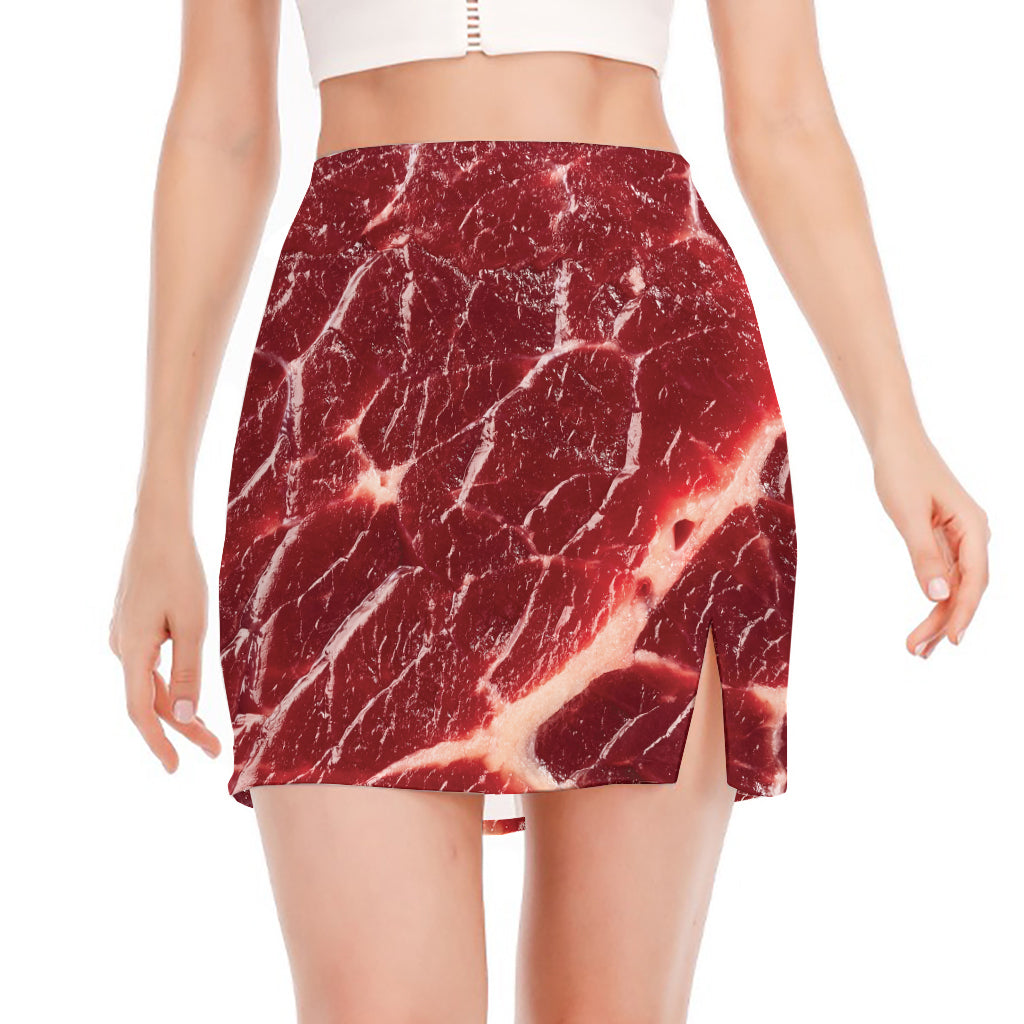 Red Meat Print Side Slit Mini Skirt