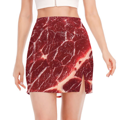 Red Meat Print Side Slit Mini Skirt