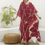 Red Meat Print Silk V-Neck Kaftan Dress