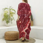 Red Meat Print Silk V-Neck Kaftan Dress