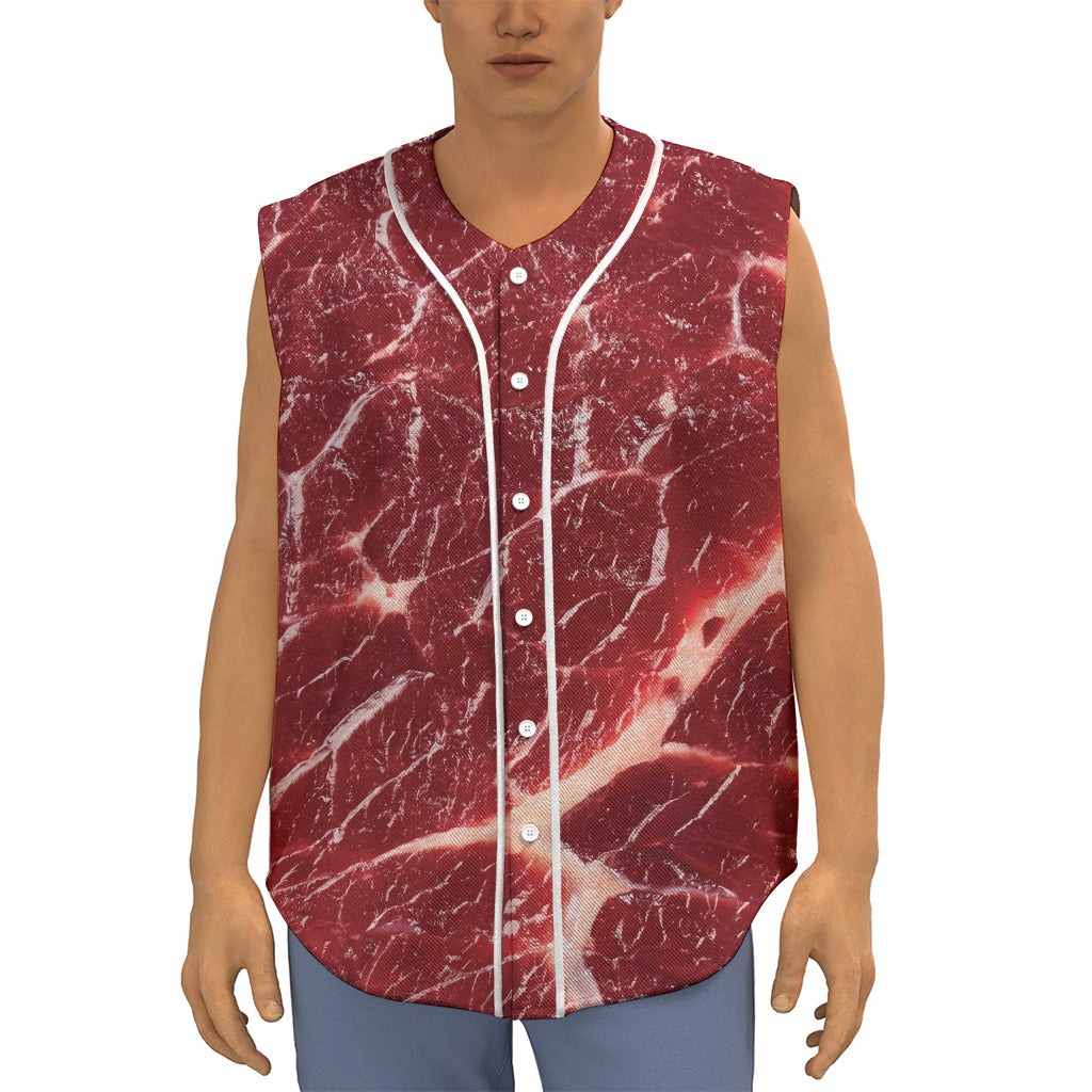 Red Meat Print Sleeveless Baseball Jersey