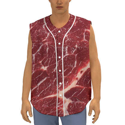 Red Meat Print Sleeveless Baseball Jersey