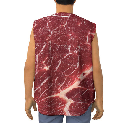 Red Meat Print Sleeveless Baseball Jersey