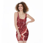 Red Meat Print Sleeveless Bodycon Dress