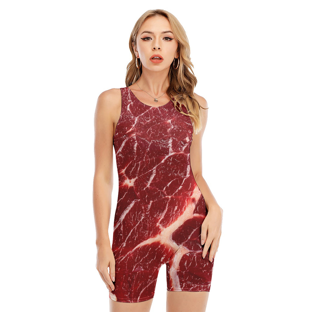 Red Meat Print Sleeveless One Piece Swimsuit