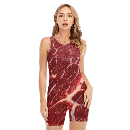 Red Meat Print Sleeveless One Piece Swimsuit
