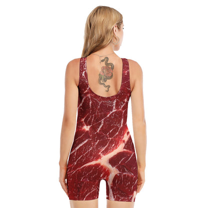 Red Meat Print Sleeveless One Piece Swimsuit