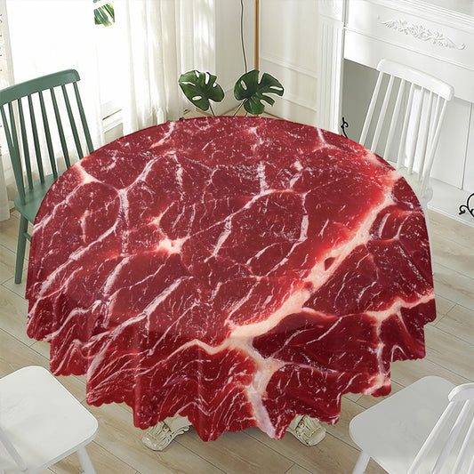 Red Meat Print Waterproof Round Tablecloth
