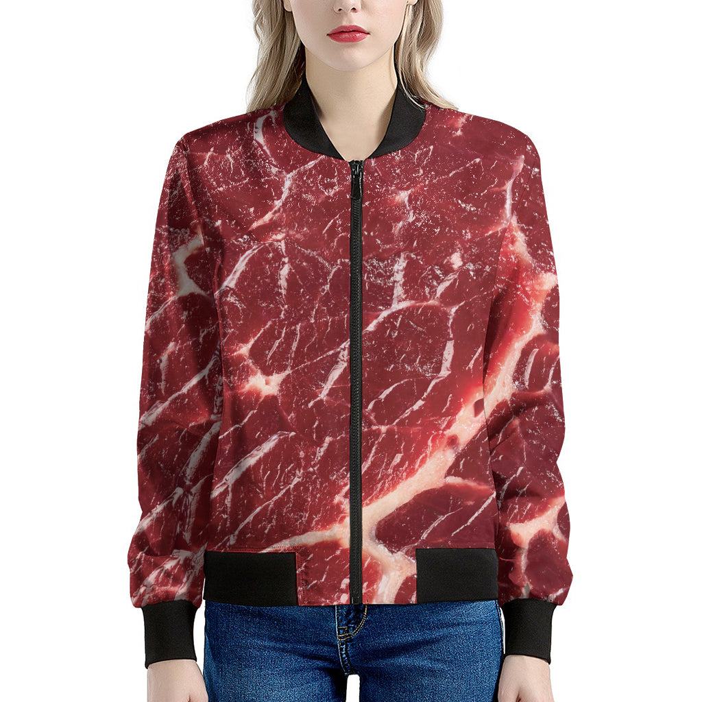 Red Meat Print Women's Bomber Jacket