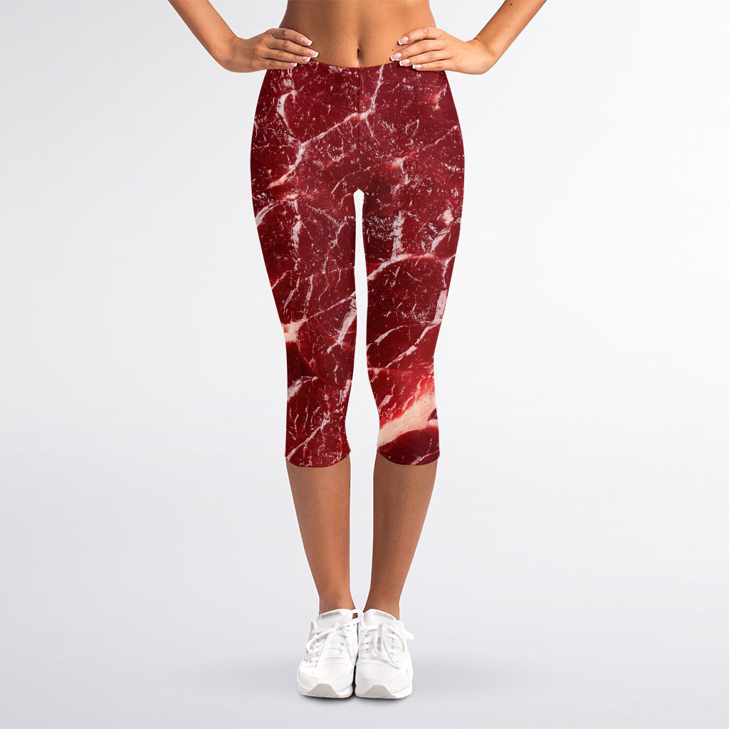 Red Meat Print Women's Capri Leggings