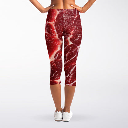 Red Meat Print Women's Capri Leggings