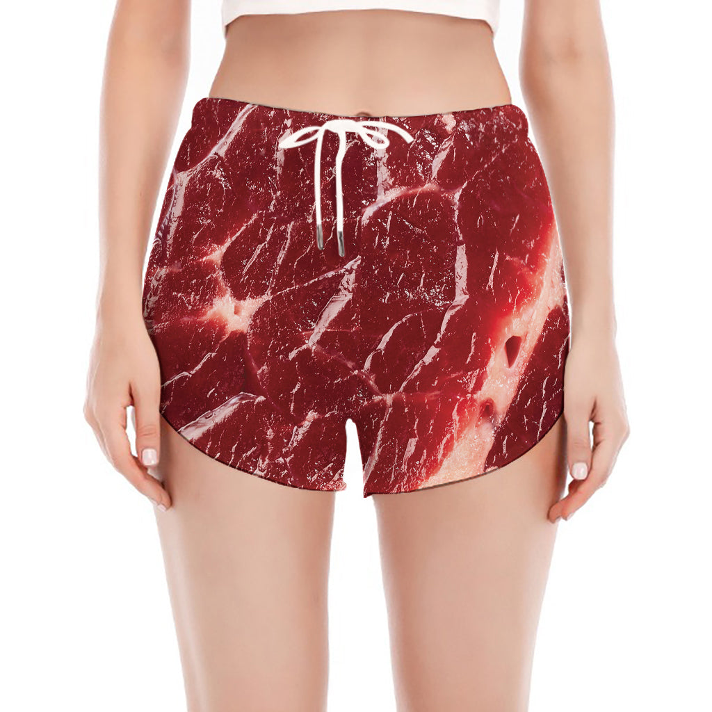 Red Meat Print Women's Split Running Shorts