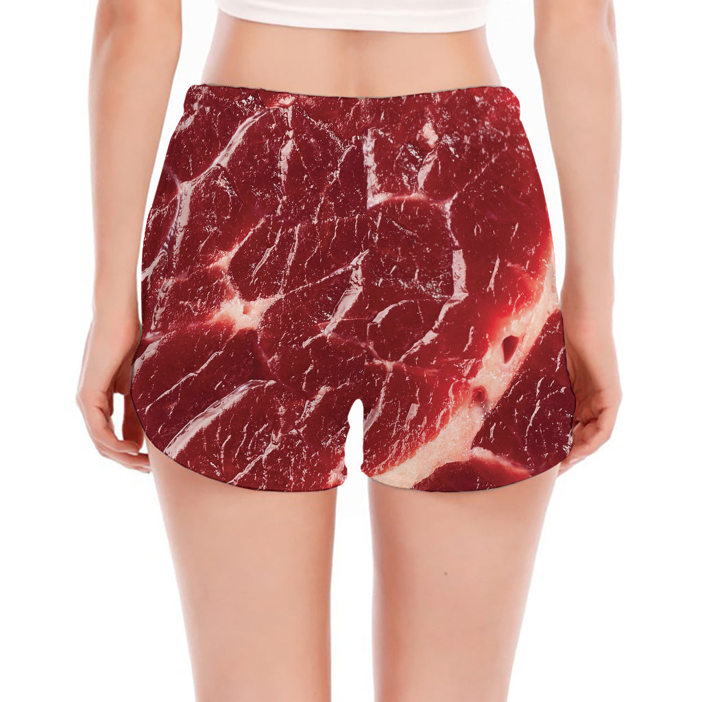Red Meat Print Women's Split Running Shorts