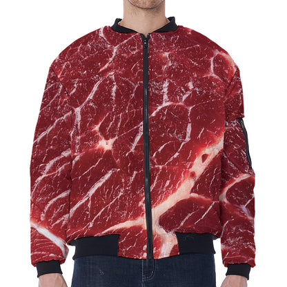 Red Meat Print Zip Sleeve Bomber Jacket