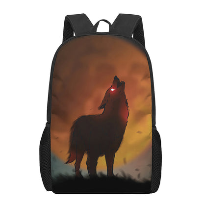 Red Moon Howling Wolf Print 17 Inch Backpack