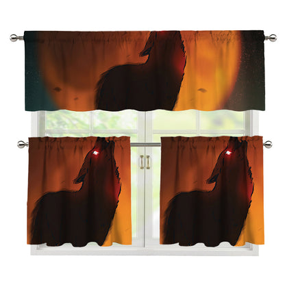 Red Moon Howling Wolf Print 3 Piece Kitchen Curtains