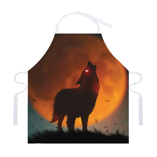 Red Moon Howling Wolf Print Adjustable Apron