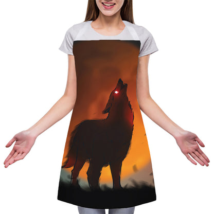 Red Moon Howling Wolf Print Adjustable Apron