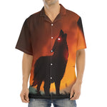 Red Moon Howling Wolf Print Aloha Shirt