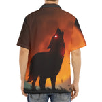Red Moon Howling Wolf Print Aloha Shirt