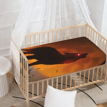 Red Moon Howling Wolf Print Baby Crib Sheet