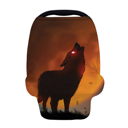 Red Moon Howling Wolf Print Baby Seat Cover