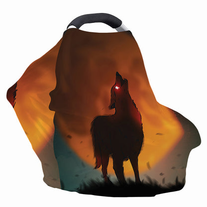 Red Moon Howling Wolf Print Baby Seat Cover