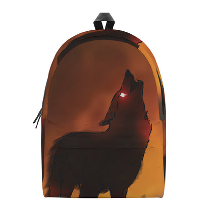 Red Moon Howling Wolf Print Backpack