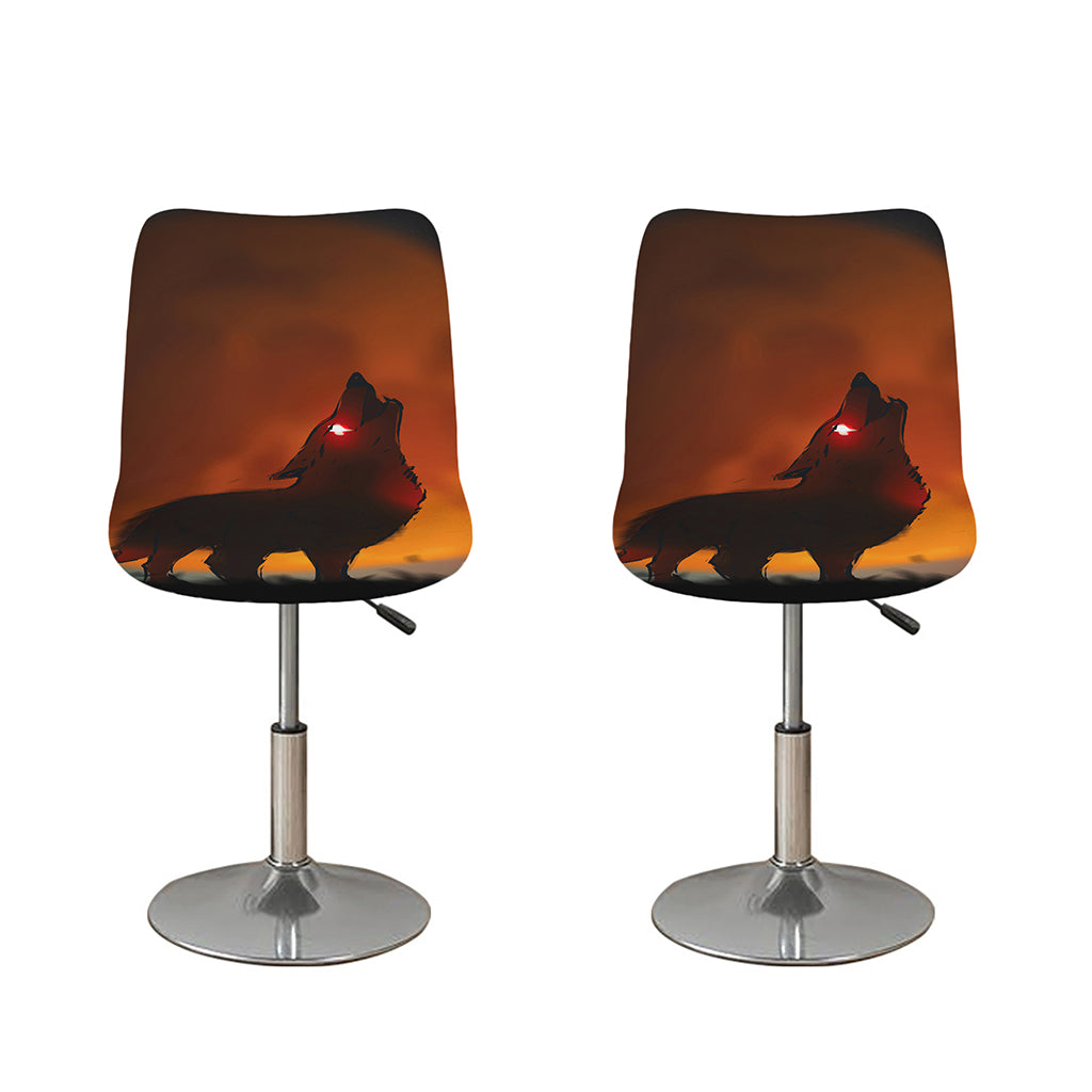 Red Moon Howling Wolf Print Bar Stool Covers