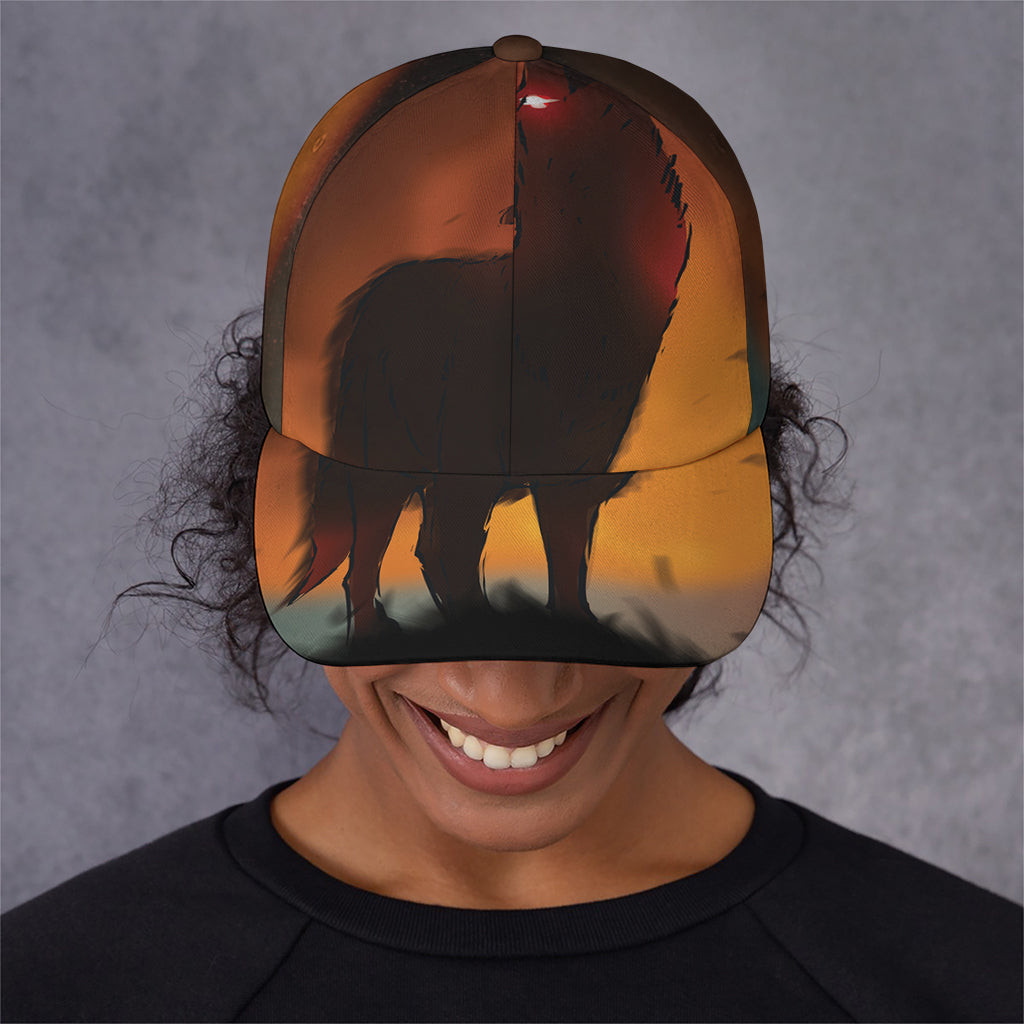 Red Moon Howling Wolf Print Baseball Cap