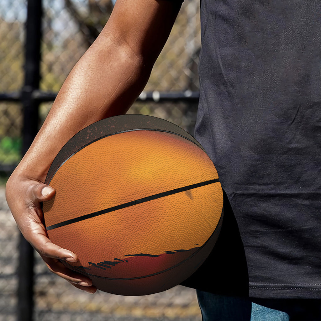 Red Moon Howling Wolf Print Basketball