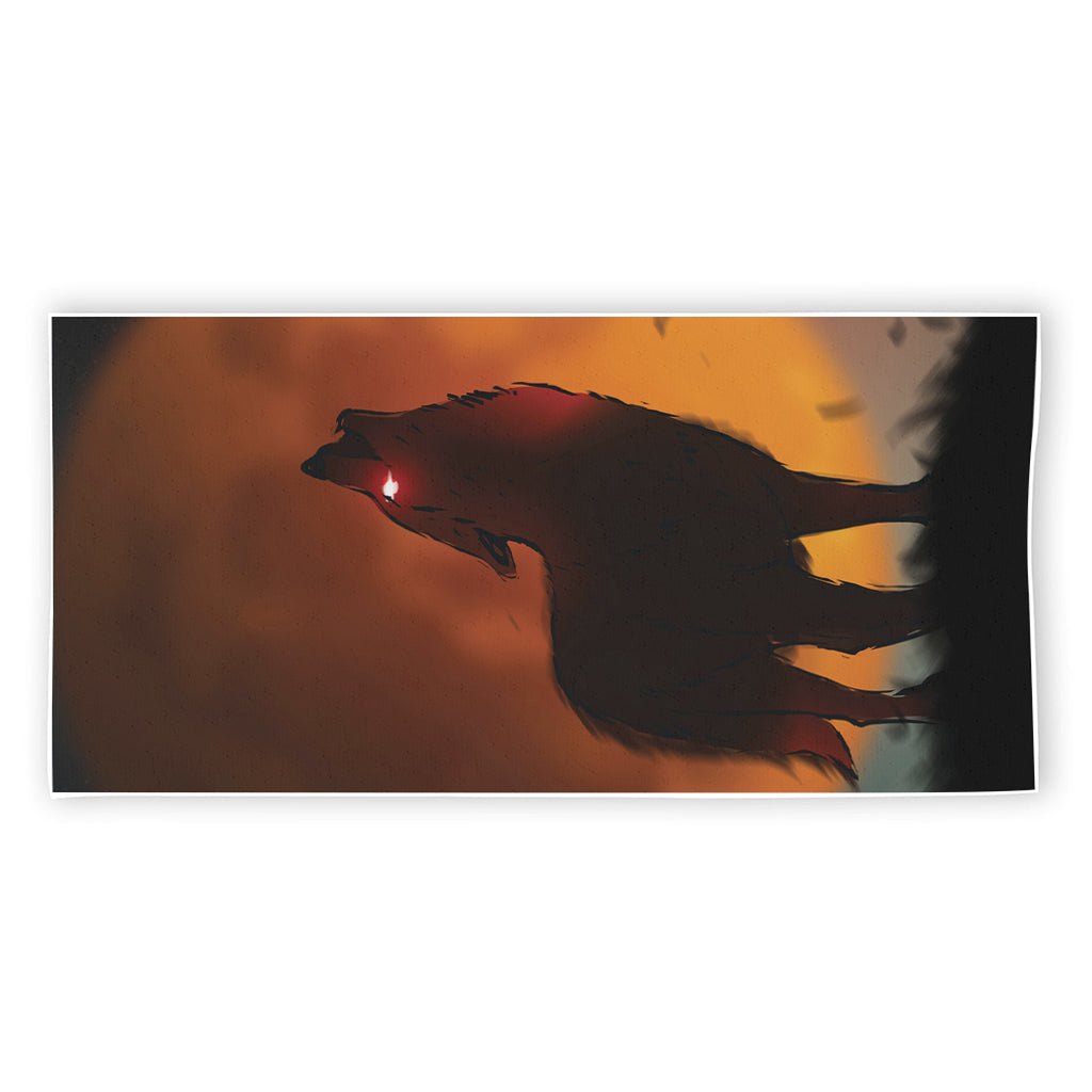 Red Moon Howling Wolf Print Beach Towel